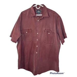 Woolrich Button Up Shirt Mens XL 100% Cotton Short Sleeve Collar Plum
